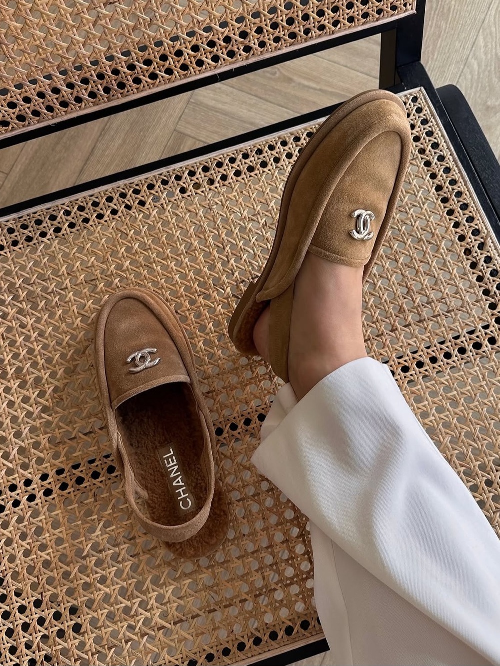Chanel Shearling Slingback Loafers | Size 38